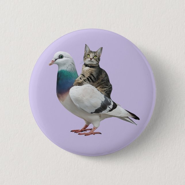 Katze unter Tauben, die Katzen fliegen Button (Vorderseite)