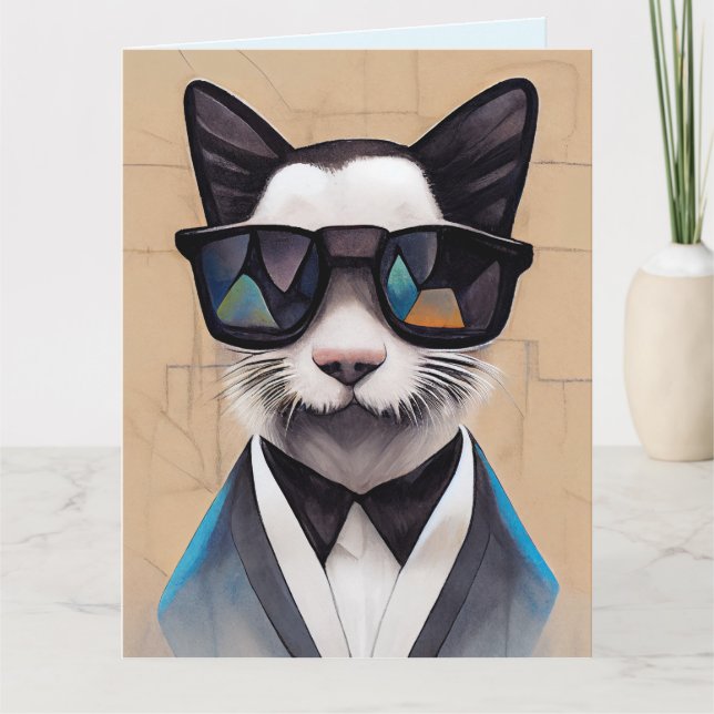 KATZE VATER BIRTHDAY SUNGLASSEN COOLE BIRTHDAY CAR KARTE (Vorderseite)