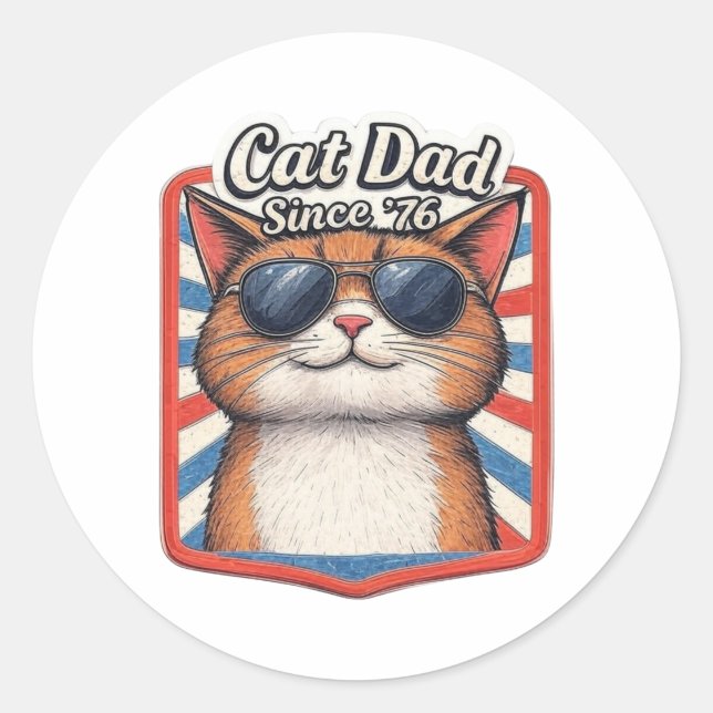 Katze Vater Seit ’76 - Retro Patriotic Cat Lover Runder Aufkleber (Vorderseite)