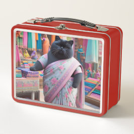 Katze verkauft Kleidung auf dem indischen Markt Metall Brotdose