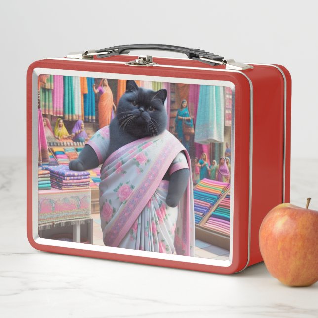 Katze verkauft Kleidung auf dem indischen Markt Metall Brotdose (Beispiel)