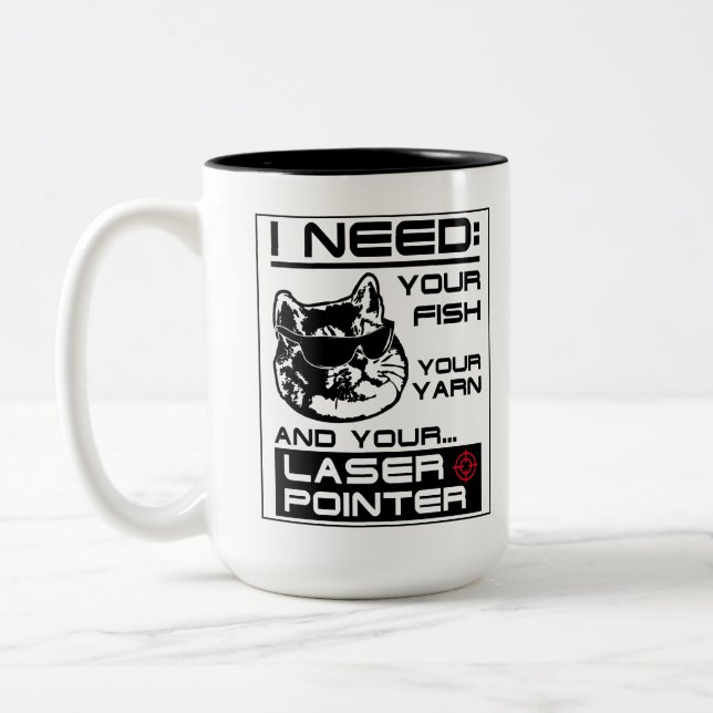Katze verlangt Fischgarn und Laser Pointer Niedlic Zweifarbige Tasse (Links)