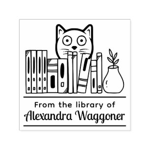 Katze versteckt sich hinter Büchern „aus der Bibli Permastempel