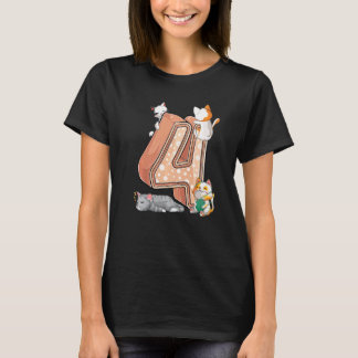 Katze vierter 4. Geburtstag vier 4 Jahre alte Ki T-Shirt