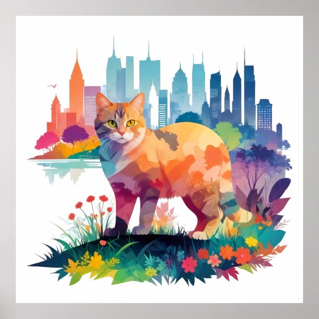 Katze Vintage Umwelt Tierart Malerei Poster (Vorne)