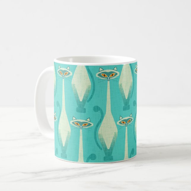 Katze von der Sorte Siam - Türkis und Orange Kaffeetasse (Vorderseite Links)