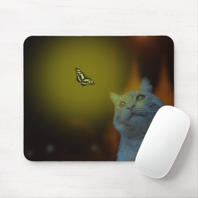 Katze, von Schmetterling, Mousepad (Mit Mouse)