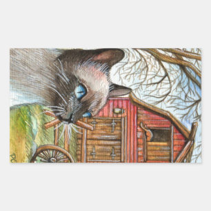 Katze vor dem Stallhaus Rechteckiger Aufkleber