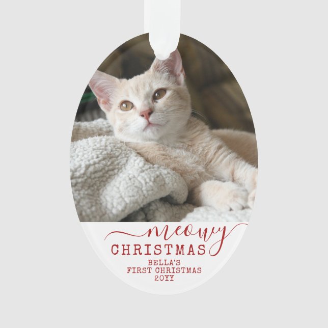 Katze Vorweihnachtsname Personalisierter Foto Ornament (Vorderseite)
