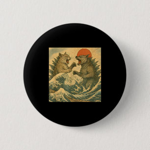 Katze Vs Hund Kaiju-Monster im japanischen Ukiyo-e Button
