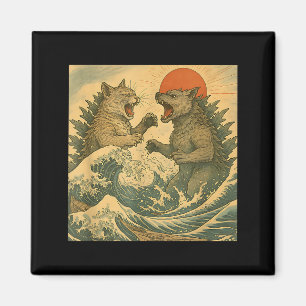 Katze Vs Hund Kaiju Monster Japanischer Ukiyo-e St Magnet