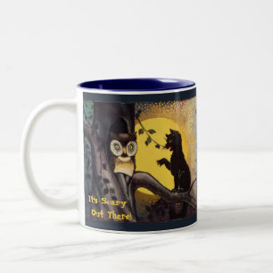 Katze warnt Eule Halloween Kaffeetasse
