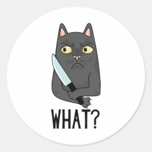 Katze, was für eine mörderische Katze mit Messer Runder Aufkleber
