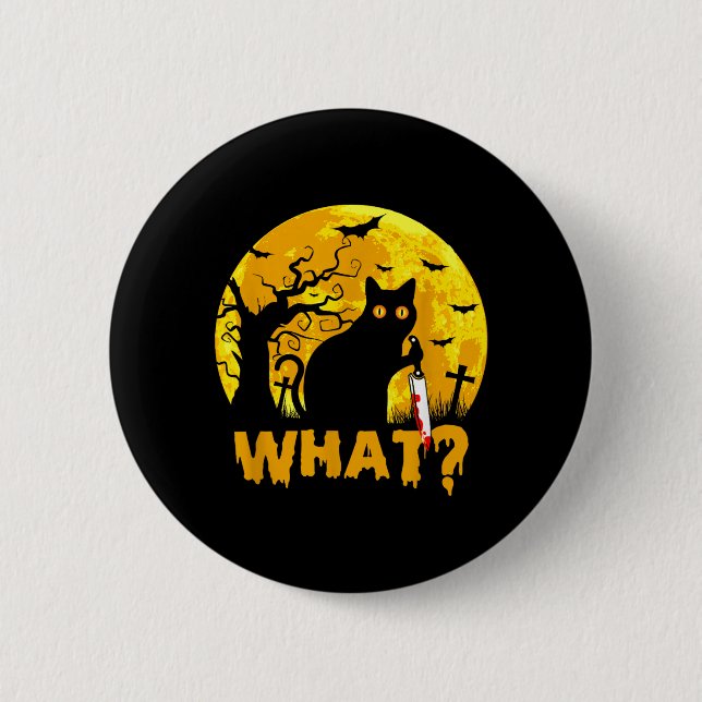 Katze Was_ Halloween Schwarze Katze Mit Messer - L Button (Vorderseite)