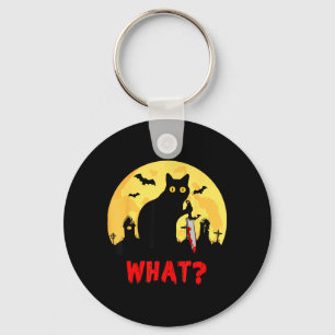 Katze Was_ Halloween Schwarze Katze Mit Messer - L Schlüsselanhänger