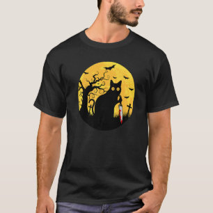 Katze Was Halloween Schwarze Katze mit Messer Wa T-Shirt