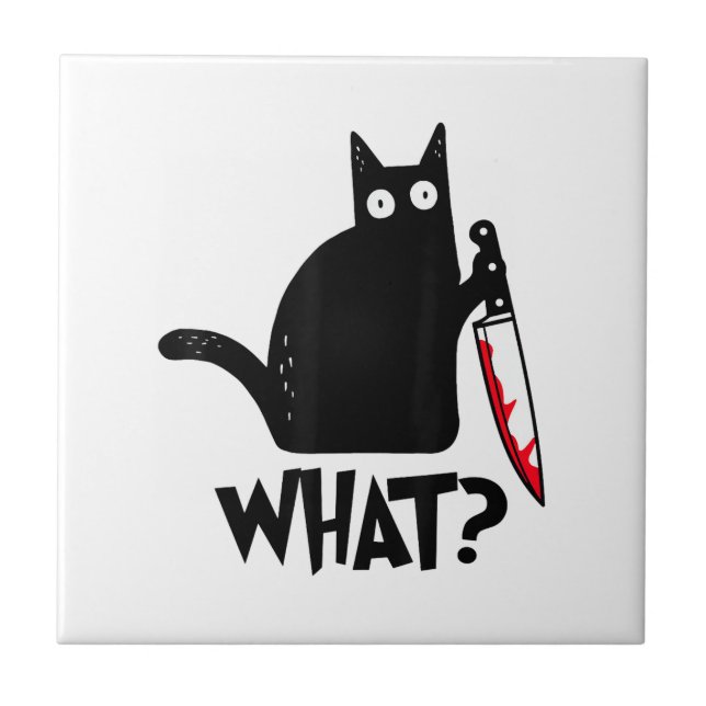 Katze Was_ Lustige Schwarze Katze  Fliese (Vorderseite)