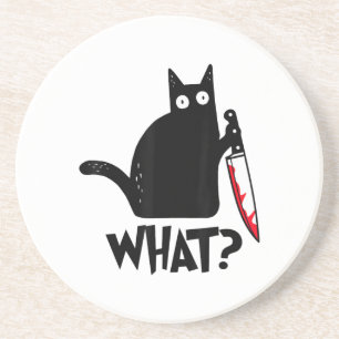 Katze Was_ Lustige Schwarze Katze Getränkeuntersetzer