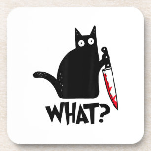 Katze Was_ Lustige Schwarze Katze Getränkeuntersetzer