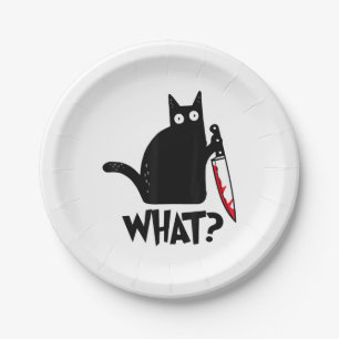 Katze Was_ Lustige Schwarze Katze Pappteller