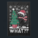 Katze Was lustige schwarze Katze Pushing Weihnacht Geschirrtuch<br><div class="desc">Katze Was lustige schwarze Katze Pushing Weihnachtsbaum Ug</div>