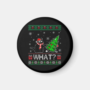 Katze Was lustige schwarze Katze Pushing Weihnacht Magnet