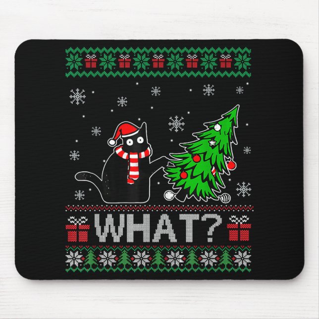 Katze Was lustige schwarze Katze Pushing Weihnacht Mousepad (Vorne)