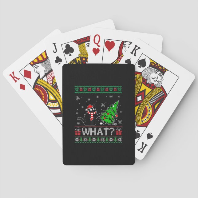 Katze Was lustige schwarze Katze Pushing Weihnacht Spielkarten (Rückseite)