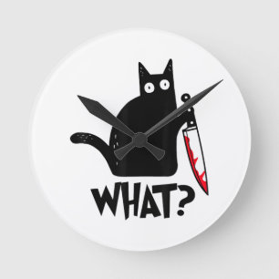 Katze Was_ Lustige Schwarze Katze  Runde Wanduhr