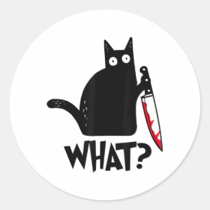Katze Was_ Lustige Schwarze Katze Runder Aufkleber