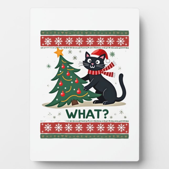Katze Was Lustige Schwarze Katze Schiebt Weihnacht Fotoplatte (Vorderseite)