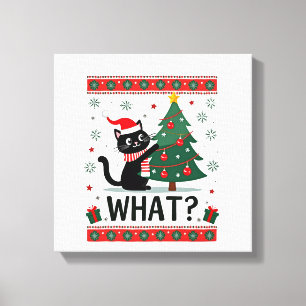 Katze Was Lustige Schwarze Katze Schiebt Weihnacht Leinwanddruck