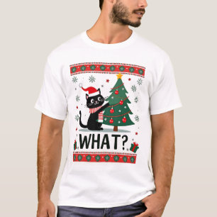 Katze Was Lustige Schwarze Katze Schiebt Weihnacht T-Shirt