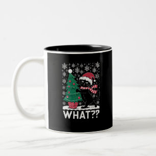 Katze Was Lustige Schwarze Katze Schiebt Weihnacht Zweifarbige Tasse