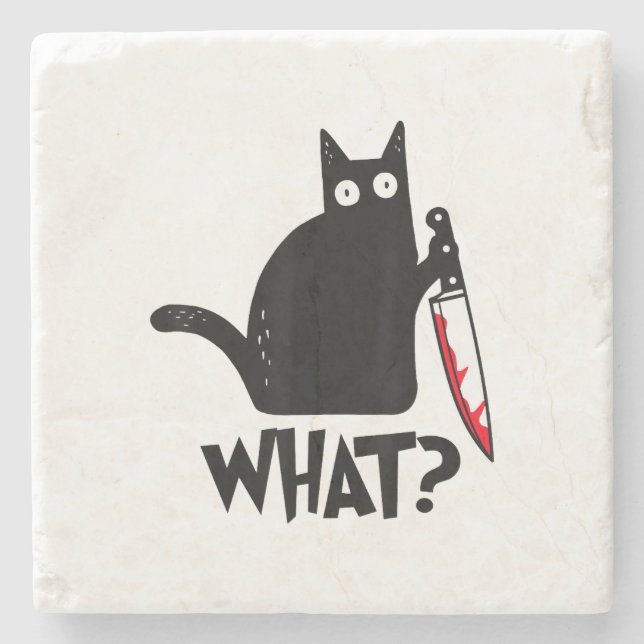 Katze Was_ Lustige Schwarze Katze  Steinuntersetzer (Vorderseite)