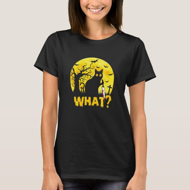 Katze Was Murdersche Katze schwarze Katze mit Knif T-Shirt (Vorderseite)