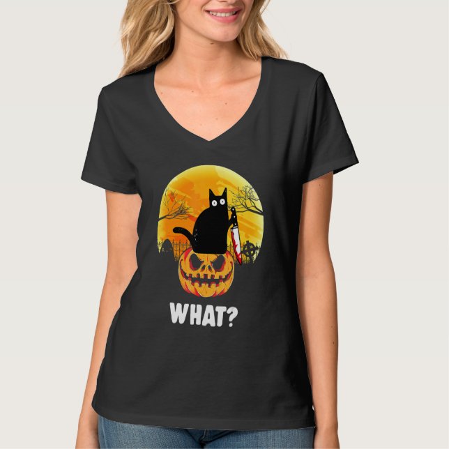 Katze was schwarze Katze Murderous Katze mit Knife T-Shirt (Vorderseite)