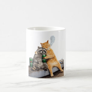 Katze Waschbär raucht Zigarette   Vintage Meme Tri Kaffeetasse
