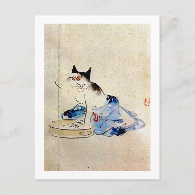 Katze waschen ihren Körper, Utagawa Hiroshige Postkarte (Vorderseite)