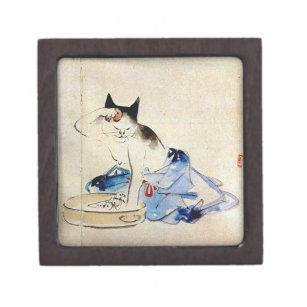 Katze waschen ihren Körper, Utagawa Hiroshige Schachtel