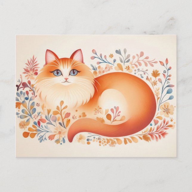 Katze Wasserfarben Postkarte (Vorderseite)