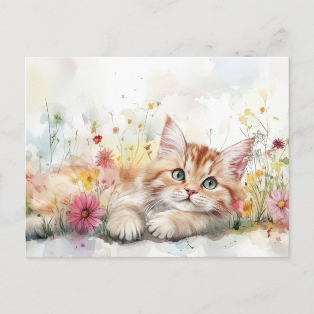 Katze Wasserfarben Postkarte (Vorderseite)