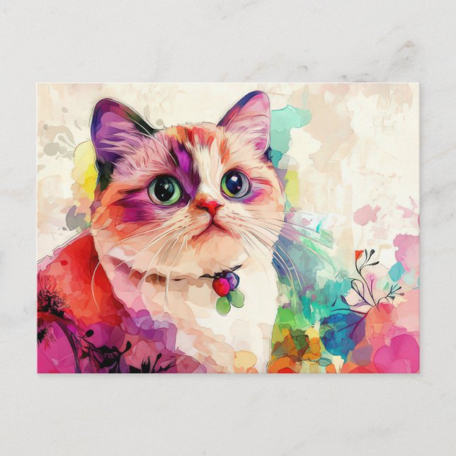 Katze Wasserfarben Postkarte (Vorderseite)