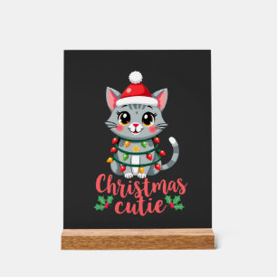 Katze Weihnachten Süße Katzen Weihnachts-T-Shirt f Acrylschild