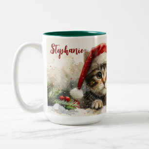 Katze Weihnachten Wasserfarbe Süße Katze Zweifarbige Tasse