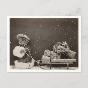 Katze Weihnachtseinkäufe Vintage Schwarz-Weiß Postkarte