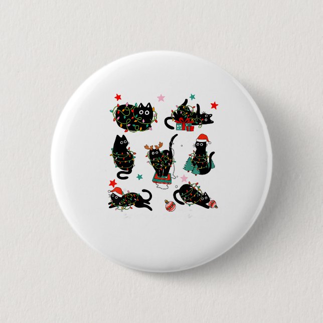 Katze Weihnachtslicht Rentier Santa Weihnachtskatz Button (Vorderseite)