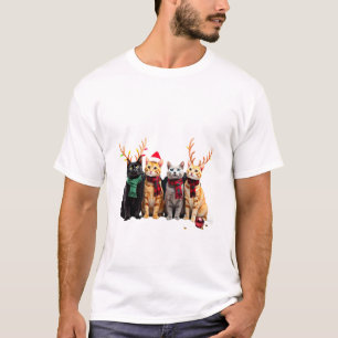 Katze Weihnachtslicht Rentier Weihnachtsmann Weihn T-Shirt