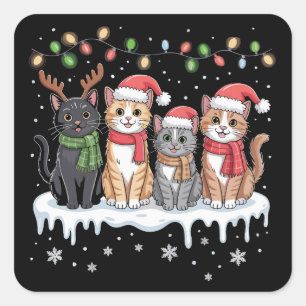 Katze Weihnachtslichter Weihnachtsmann Katzenliebh Quadratischer Aufkleber