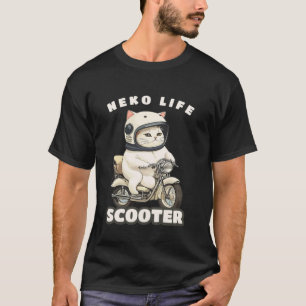 Katze weiße Katze Illustration Moped Roller Fahrra T-Shirt